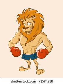 Illustration of a powerful strong lion with boxing gloves