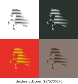 illustration of a prancing horse in striped style