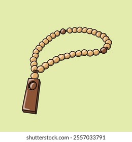 Illustration of Prayer Beads with Wooden Pendant