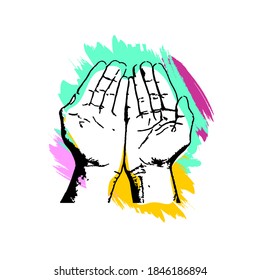 illustration of praying hand on abstract vector template