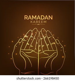 illustration of praying hand on shiny golden background
