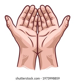 illustration of praying hands, Hand drawn hands in praying position.