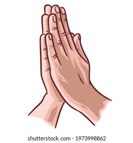 illustration of praying hands, Hand drawn hands in praying position.
