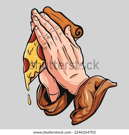 illustration of praying hands with pizza