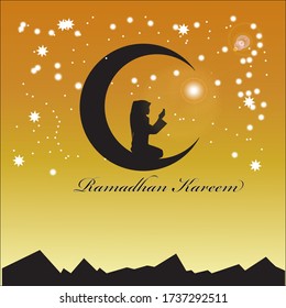 Illustration of praying moslem girl ramadhan