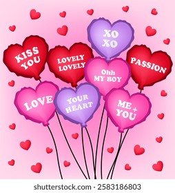 Illustration of pre valentine's day balloons on light pink background.