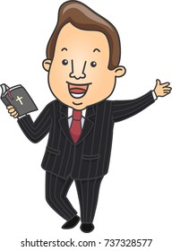 Illustration of a Preacher Holding a Bible Happily Preaching