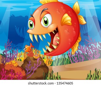 Illustration of a predator and a prey under the sea