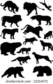 illustration with predator silhouettes collection isolated on white background