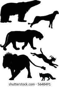 illustration with predator silhouettes collection isolated on white background