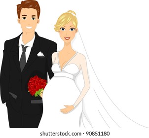 Illustration of a Pregant Bride Standing Beside Her Groom