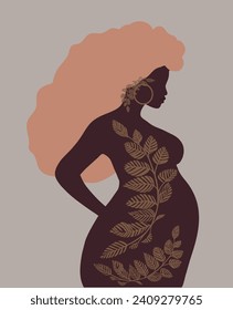 Illustration of a pregnant afro woman.