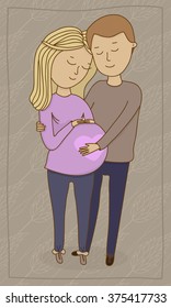 Illustration of a pregnant couple . Waiting for the baby. A family. Love.