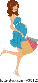 Illustration of a Pregnant Girl Carrying Shopping Bags