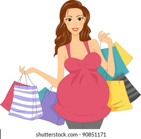 Illustration of a Pregnant Girl Carrying Shopping Bags