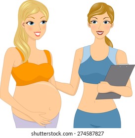 Illustration of a Pregnant Girl with her Gym Coach