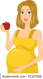 Illustration of a Pregnant Girl Holding an Apple