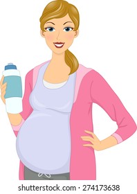 Illustration of a Pregnant Girl holding water bottle