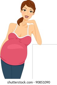 Illustration of a Pregnant Girl Leaning on a Piece of Board