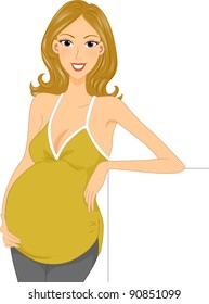 Illustration of a Pregnant Girl Leaning on a Piece of Board