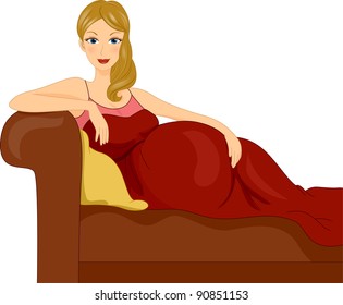 Illustration of a Pregnant Girl Lying on a Sofa