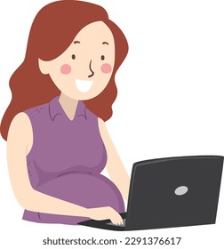 Illustration of Pregnant Girl Searching About Pregnancy on Her Laptop
