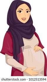 Illustration of a Pregnant Muslim Girl Wearing Hijab