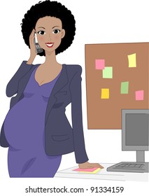 Illustration of a Pregnant Office Worker Talking on the Phone