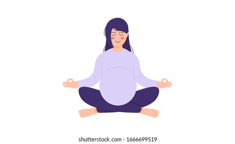 illustration of a pregnant person doing meditation. relax, controlling mind and emotions, inception and the search for ideas. flat design