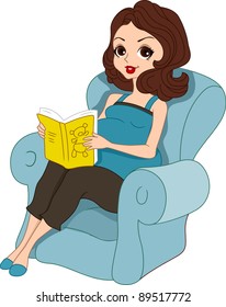 Illustration of a Pregnant Pinup Girl Reading a Baby Book