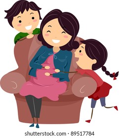 Illustration of a Pregnant Stickwoman Surrounded by Her Kids