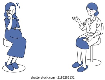 Illustration of a pregnant woman asking a doctor a question