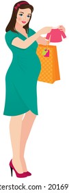 Illustration a pregnant woman buying baby clothes