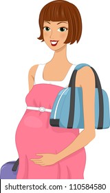 Illustration of a Pregnant Woman Carrying Traveling Bags