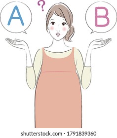 Illustration of a Pregnant woman comparing A with B