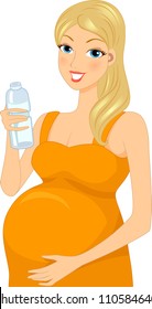 Illustration of a Pregnant Woman Drinking Bottled Water