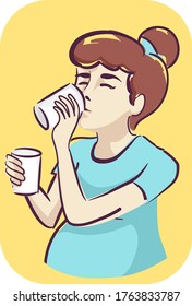 Illustration of a Pregnant Woman Drinking Two Glasses of Water, Increased Thirst Symptom