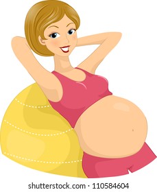 Illustration of a Pregnant Woman Exercising Using an Aerobics Ball