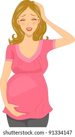 Illustration of a Pregnant Woman Experiencing a Headache