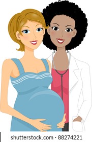 Illustration of a Pregnant Woman Having a Prenatal Checkup