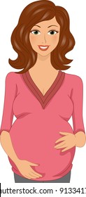 Illustration of a Pregnant Woman Holding Her Tummy