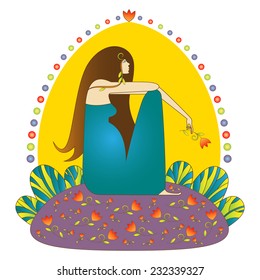 illustration of a pregnant woman holding a tulip in her hand, vector EPS 10