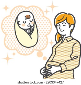 Illustration of a pregnant woman imagining a baby