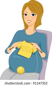 Illustration of a Pregnant Woman Knitting