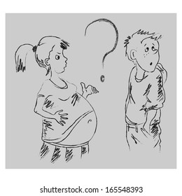 Illustration Of A Pregnant Woman And Man