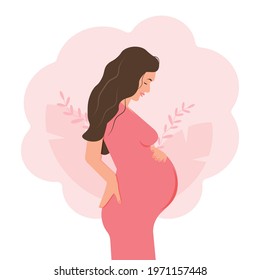 Illustration of a pregnant woman. Mom is expecting a baby. Pregnancy. Vector graphics