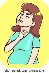 Illustration of a Pregnant Woman in Pain with Sore Throat