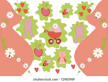 the illustration with pregnant woman profile and with sample hand drawn suit