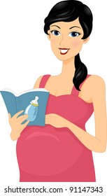 Illustration of a Pregnant Woman Reading a Baby Book