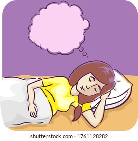 Illustration of a Pregnant Woman Sleeping with Blank Thinking Bubble for Her Dreams